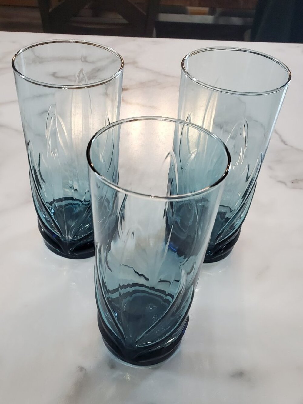 Vintage Libbey MAJESTY Peacock Blue Tumbler Glassware set of 3